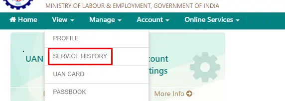 Service History Screen